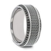 Thorsten Gauntlet | Titanium Rings for Men | Lightweight Titanium | Comfort Fit | Steel Chain Titanium Wedding Ring Polished Beveled Edges Set with Round Black Diamonds - 10 mm