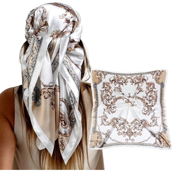 35-Inch Square Satin Head Scarf for Women, Silk-Like Hair Bandana, Large Boho Hair Wrap