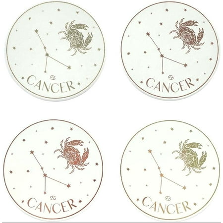 

(Set of 4) Unique Boho Zodiac Decor - Modern Astrology Themed 4 Inch Diameter Coasters with Metal Stand