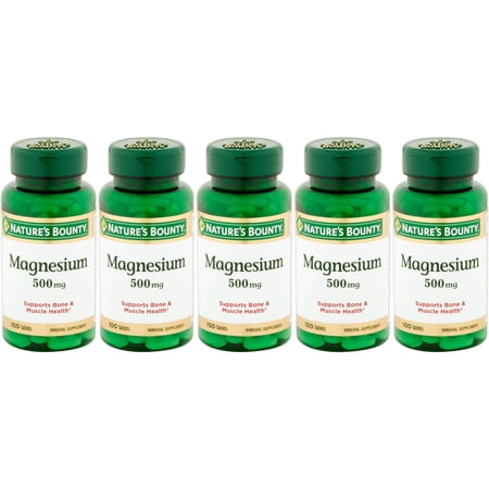 5 Pack - Nature's Bounty Magnesium 500 mg Tablets 100 Tablets Each
