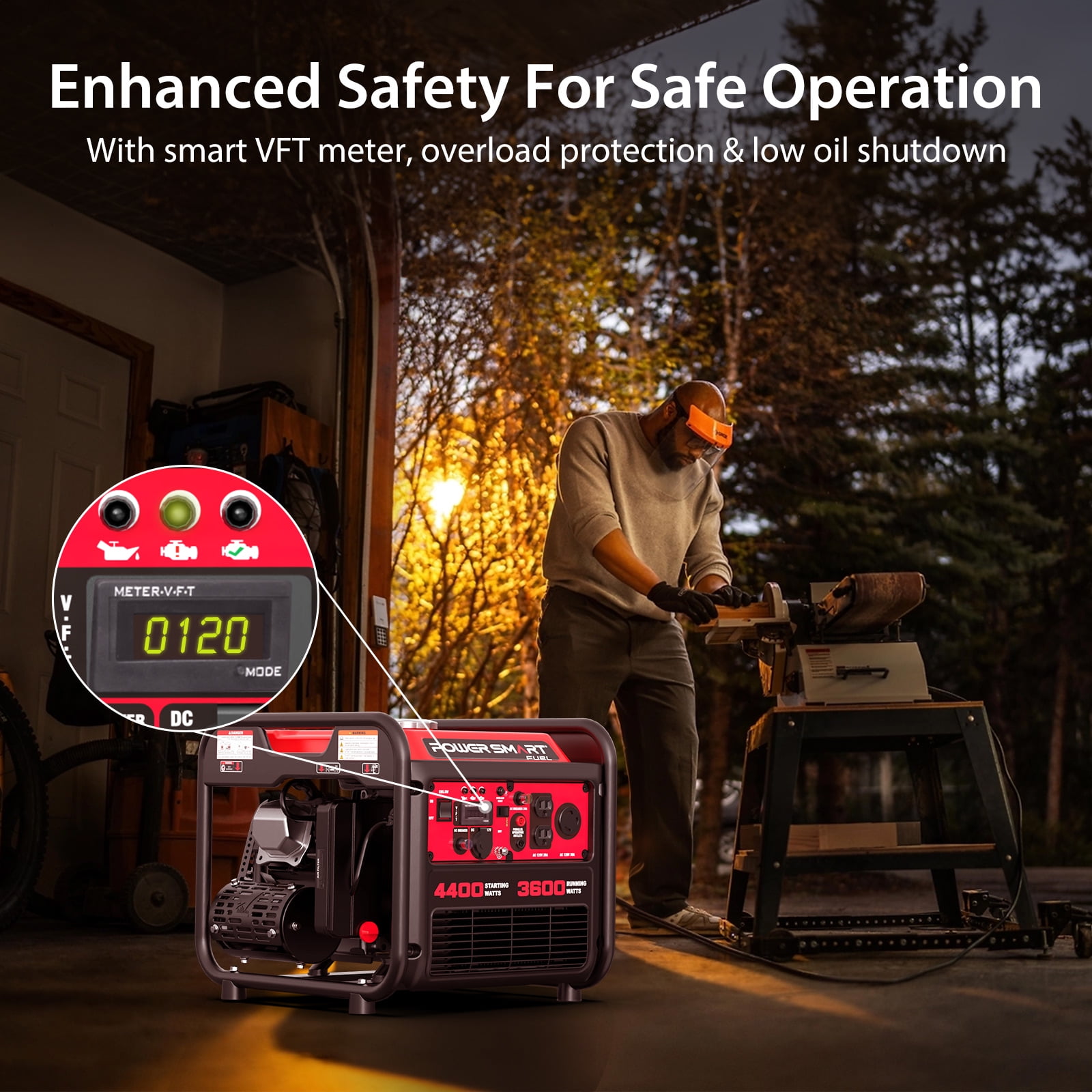 PowerSmart 4400-Watt Gas Fuel Powered Inverter Generator Portable Open Frame Outdoor Camping Backup