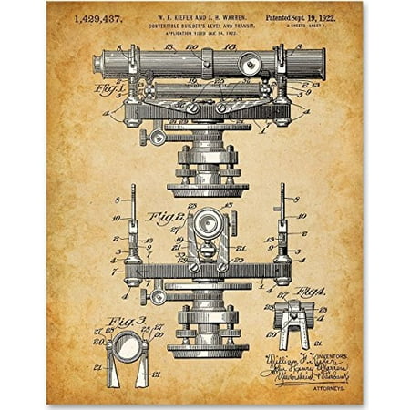 Convertible Builder's Level - 11x14 Unframed Patent Print - Great Gift for Surveyors, Engineers, Contractors and