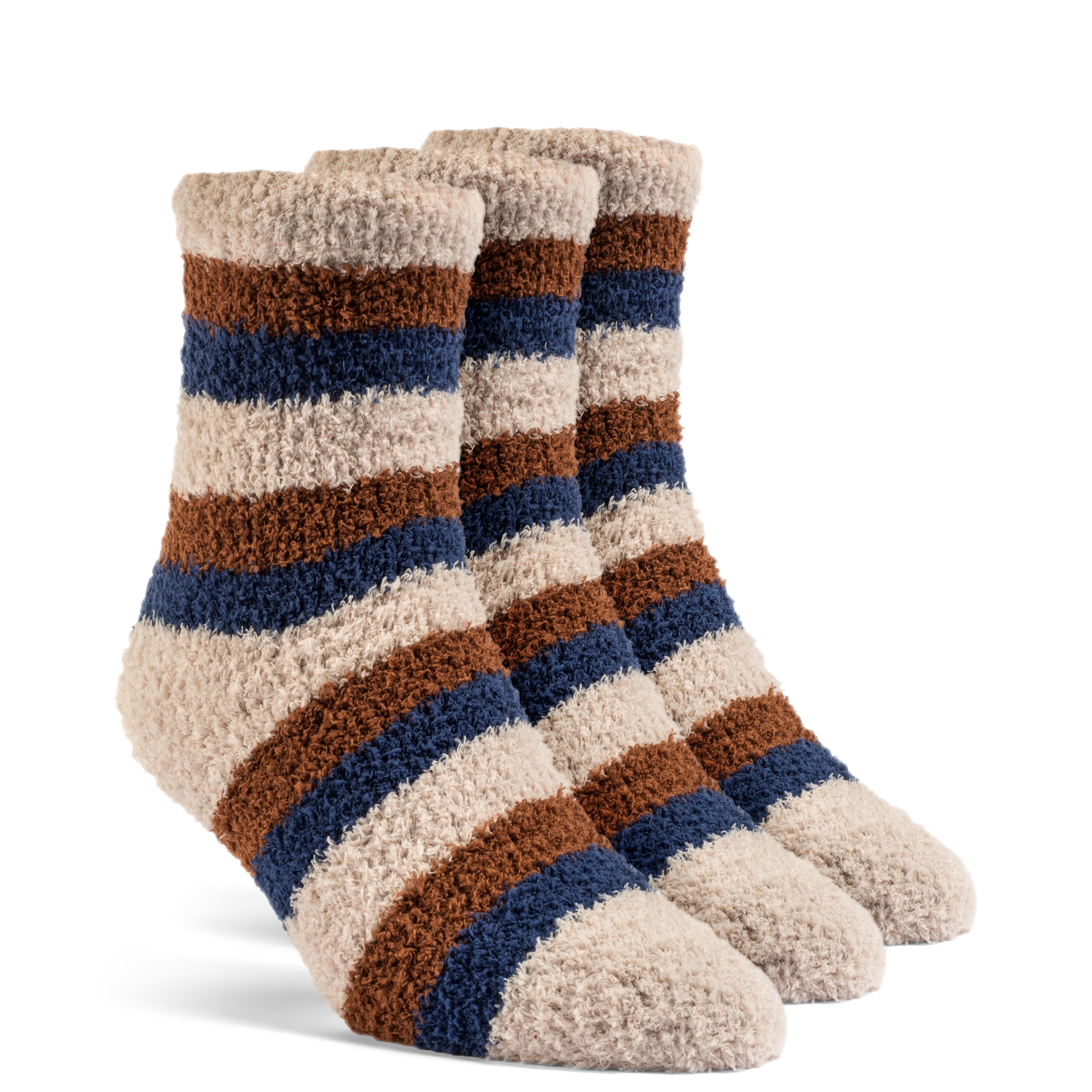 Yolber YolBer Women's Striped Fluffy Quarter Fuzzy Socks 3 Pairs