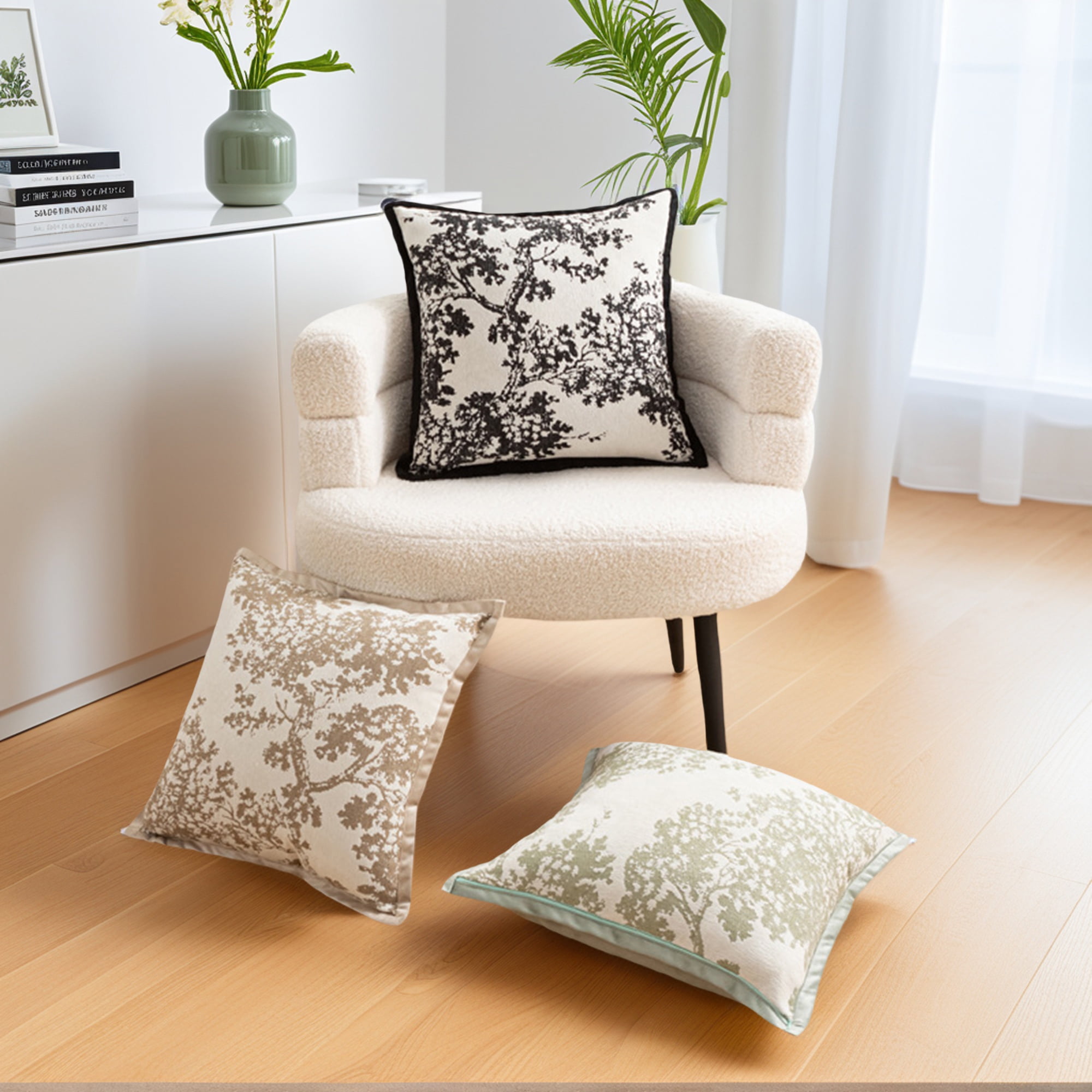 Unique Bargains Set of 2 Chenille Leaves Jacquard Throw Pillow Covers Light Brown