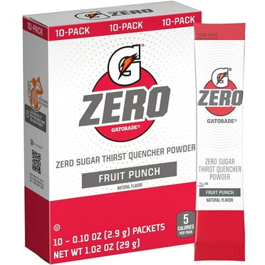 Gatorade G Zero Powder, Fruit Punch, 0.10 oz Packets (10 Pack)