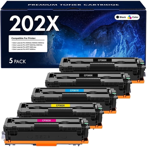 VIPink 202X Toner Cartridge 5-Pack Compatible for HP CF500X 202X CF500A 202A Color LaserJet Pro M254dw M254dn M254nw MFP M281fdw M281fdn M281cdw M280nw Printer Ink (2x Black,Cyan,Magenta,Yellow)