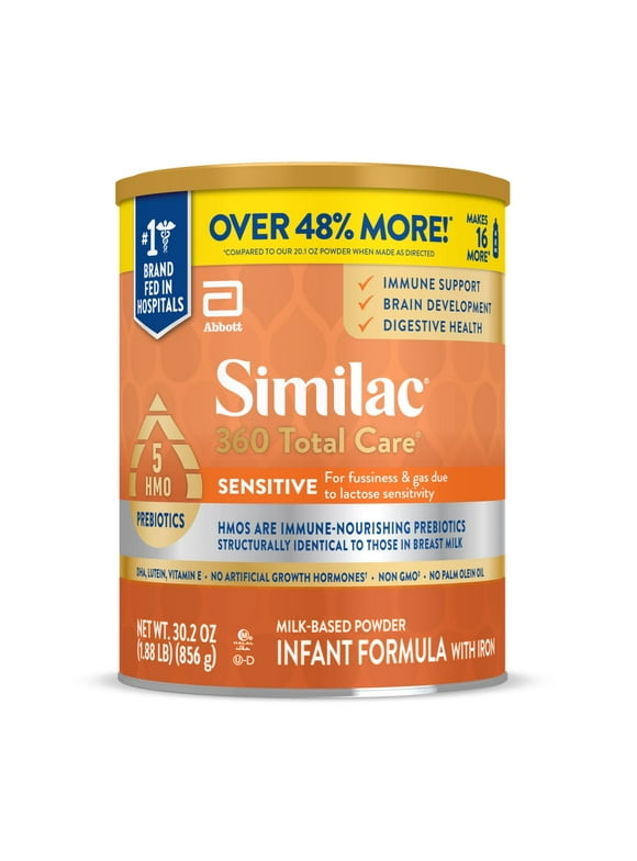 Similac 360 Total Care Sensitive Baby Formula Powder, Has 5 HMO Prebiotics, 30.2-oz Value Can