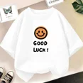 thumbnail image 4 of Camiseta de algodón con estampado de sonrisas para niñas, camisetas informales de verano de manga corta con cuello redondo para niños, camisetas para bebés, ropa para niños, 4 of 5