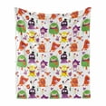thumbnail image 1 of Alien Soft Flannel Fleece Blanket, Monsters Humorous Creatures Beings Colorful Cartoon Repetitive Pattern, Cozy Plush for Indoor and Outdoor Use, 70" x 90", Burnt Orange Multicolor, by Ambesonne, 1 of 6