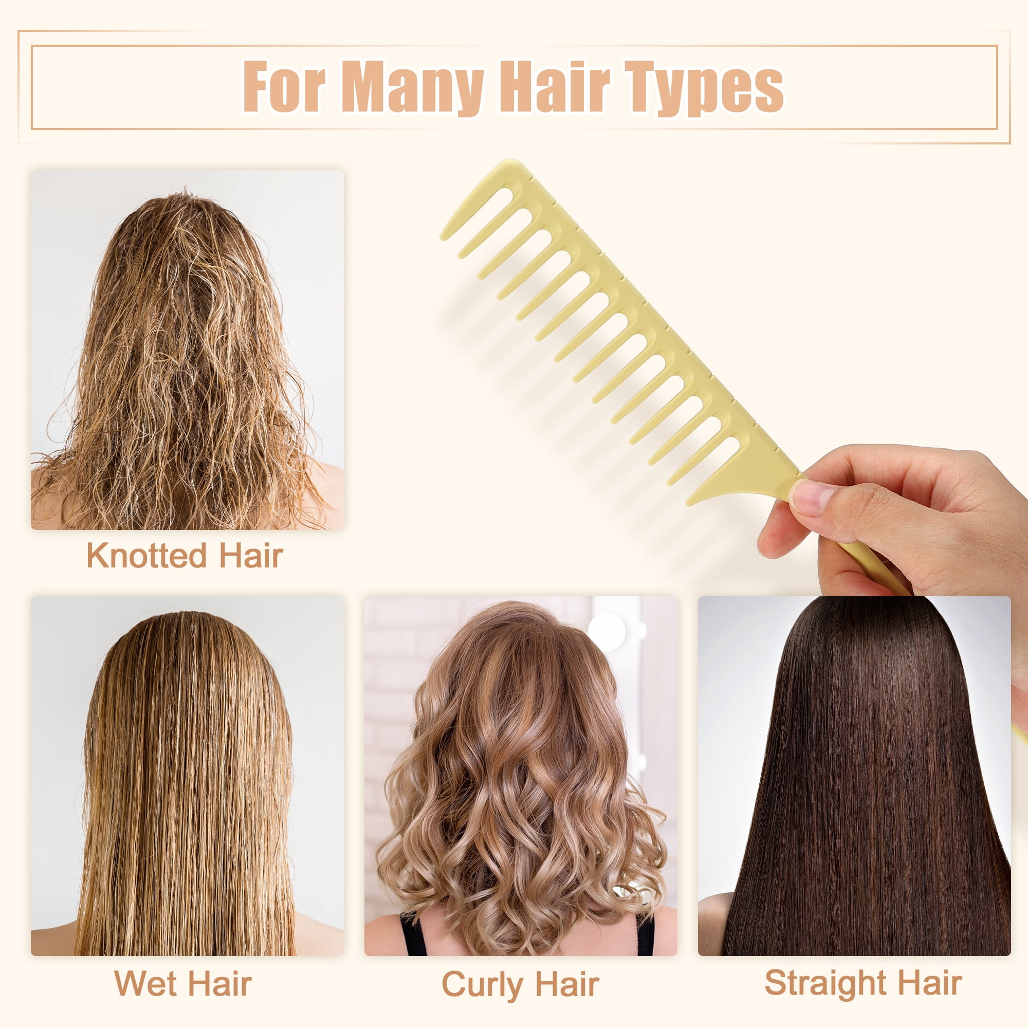 Unique Bargains Wide Tooth Rat Tail Comb Plastic for Wet Curly Hair for Women Men Yellow