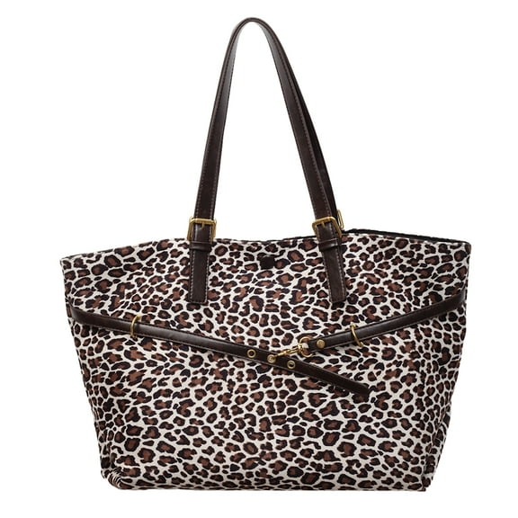 Women Faux Suedetote Bag Leopard Print Shopper Bag For Work Beach (White)