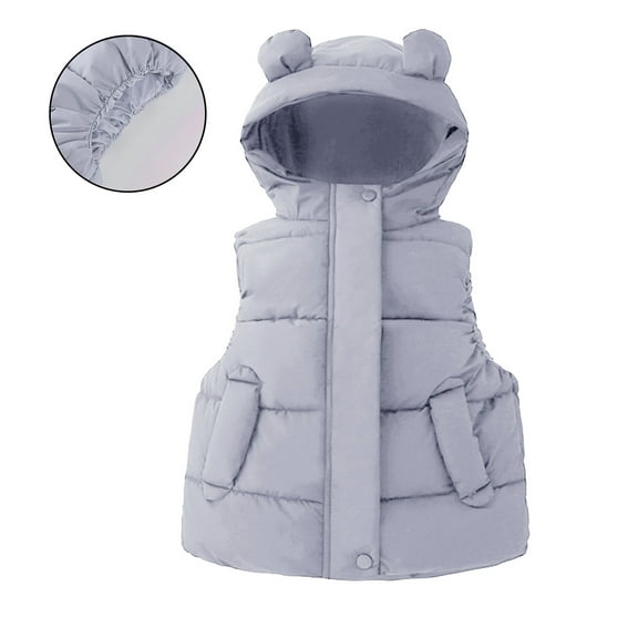Toddler Girls Puffer Vest Hooded Boys Grey Vest Zipper Lightweight Waterproof Sleeveless Bear Ears Outwear Kids Girls Winter Vest 3-4 Years