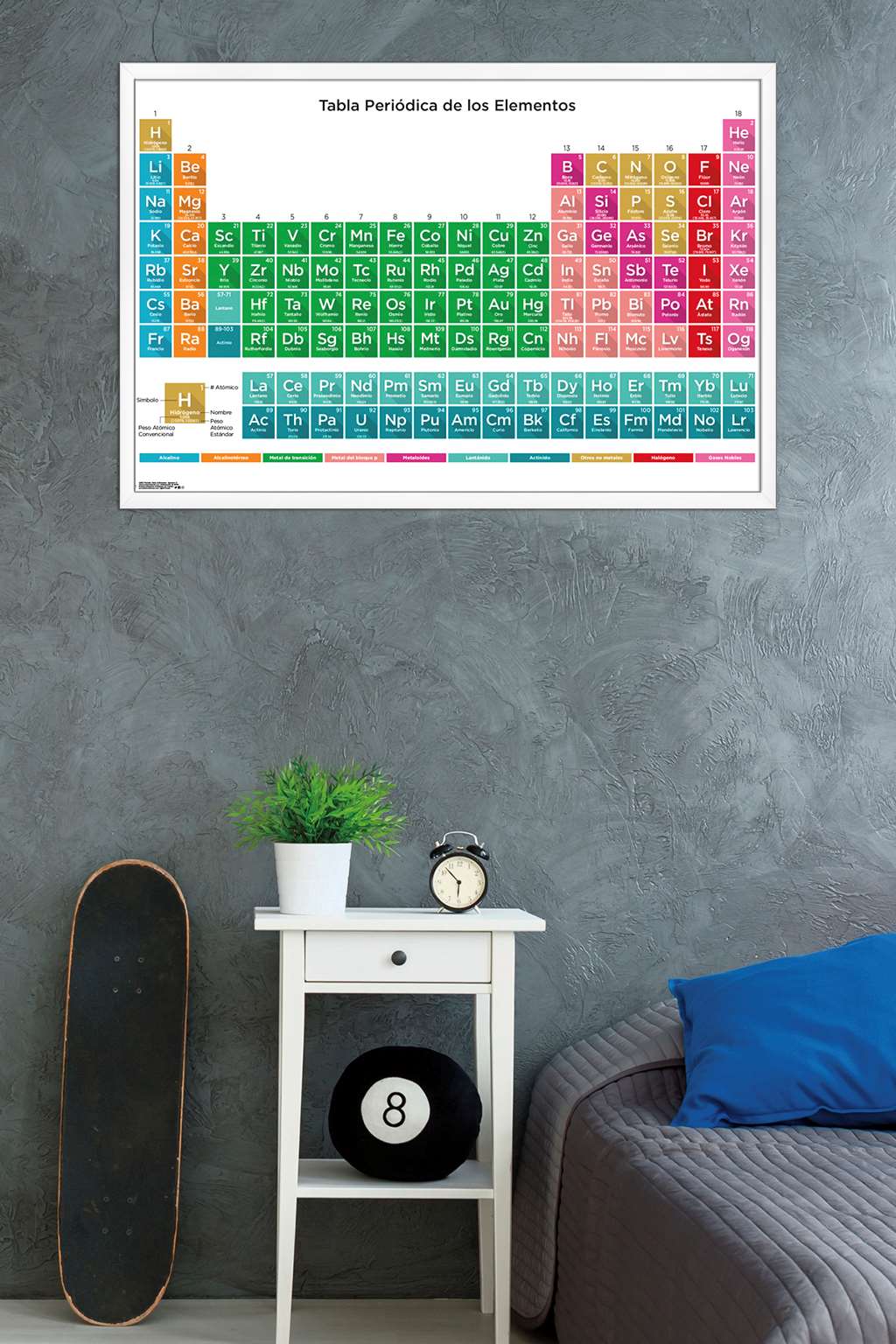 Periodic Table Of Elements - Spanish Wall Poster, 22.375" x 34", Framed