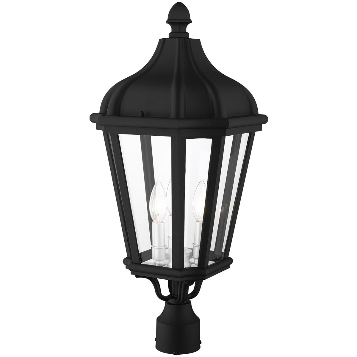 3 Light TBK Outdoor Post Top Lantern with Clear Glass Shade backed with Cast Aluminum material for patio, front porch, entryway and more