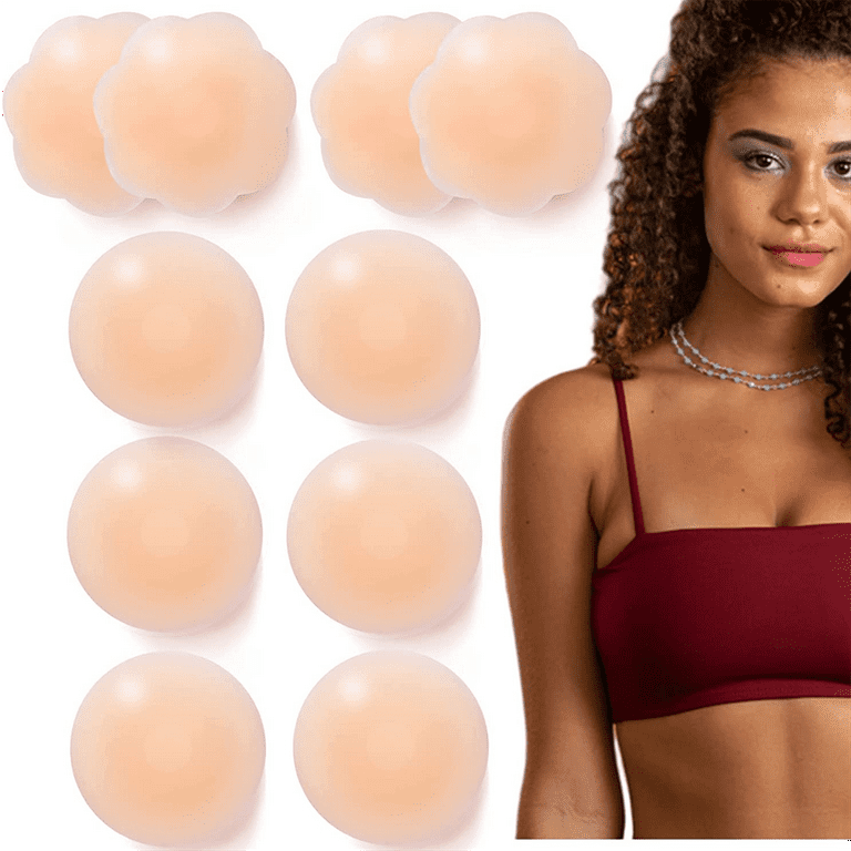 XGeek Silicone Nipple Covers, Nippleless Pasties for Women Reusable  Adhesive Invisible 10 Pairs Round Or Petal with Separate bag