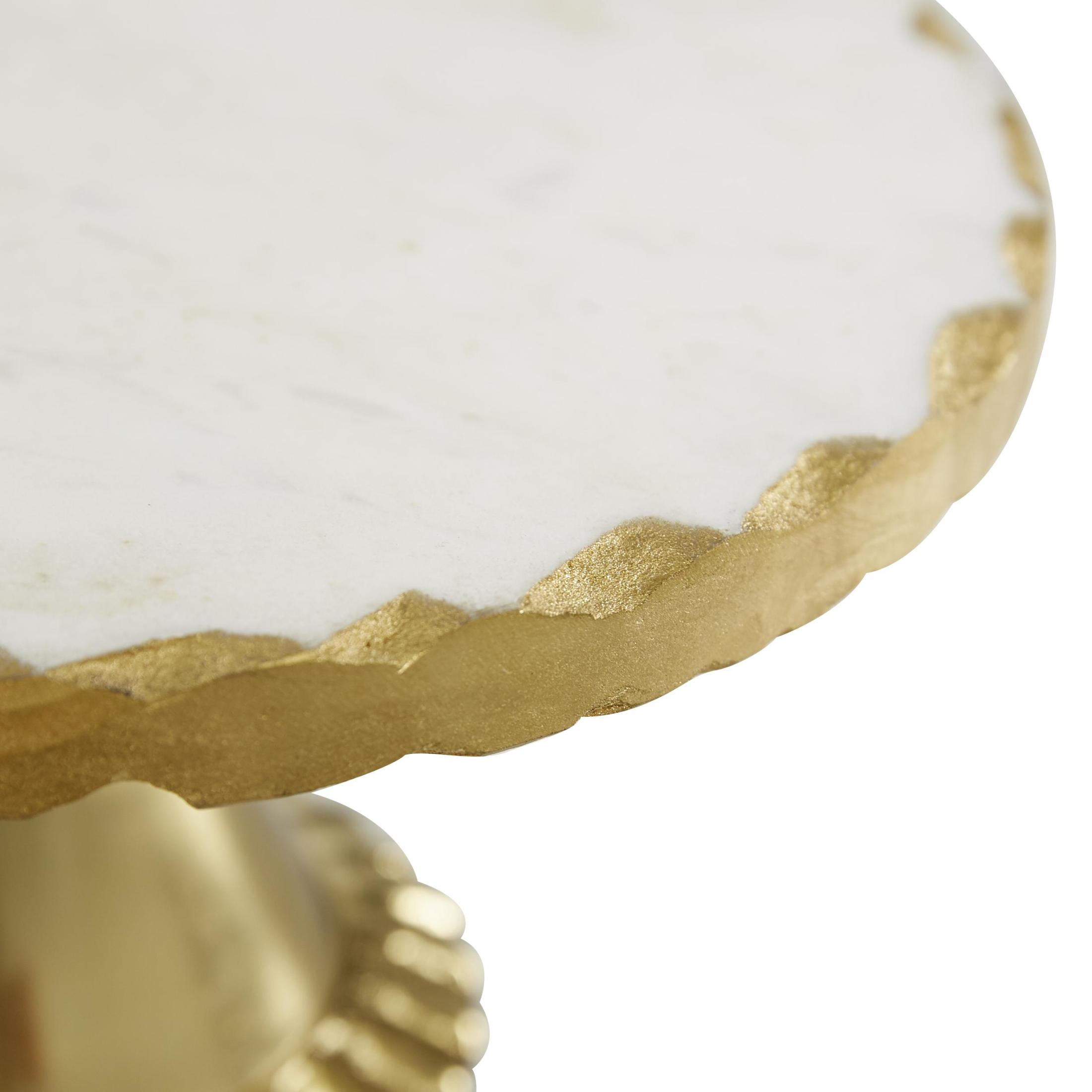 DecMode 12", 10"W White Marble Decorative Stand with Gold Base, 2-Pieces