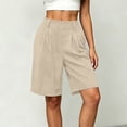 thumbnail image 7 of Shorts for Women Dressy Casual High Waisted Wide Leg Pleated Shorts with Pockets Elastic Waist Knee Length Pants Khaki S, 7 of 7