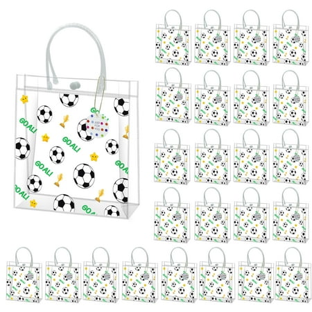 UMACWIN Clear Soccer PresNok Goodie Bags with Handles, 24 Pcs Reusable Waterproof PVC Soccer Snack Gift Treat Bags for Team Party Favors Girls Boys Gifts Wrapping Supplies
