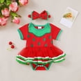 thumbnail image 2 of Ymyiu Baby Girl Romper Dress Short Sleeve Newborn Infant Baby Girl Summer Clothes Romper Cute Toddler Outfits for Girls 6 9 Months (Red,6-9 Months), 2 of 6
