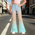 thumbnail image 2 of OOOUM Girls Gradient Color Flared Denim Pants Classic Button Closure Slim Fashion Jeans Casual Daily Outdoor Relaxed Fit Casaul Pants Sky Blue 7-8 Years, 2 of 4