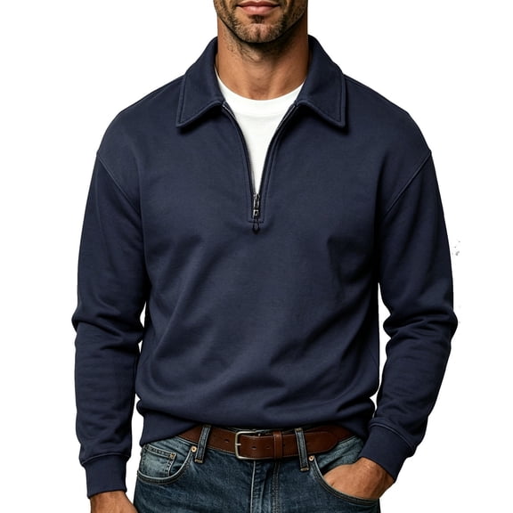 Cotton Quarter Zip Sweatshirt for Men Ghalytn Collared Long Sleeve Pullover - Casual Solid Top