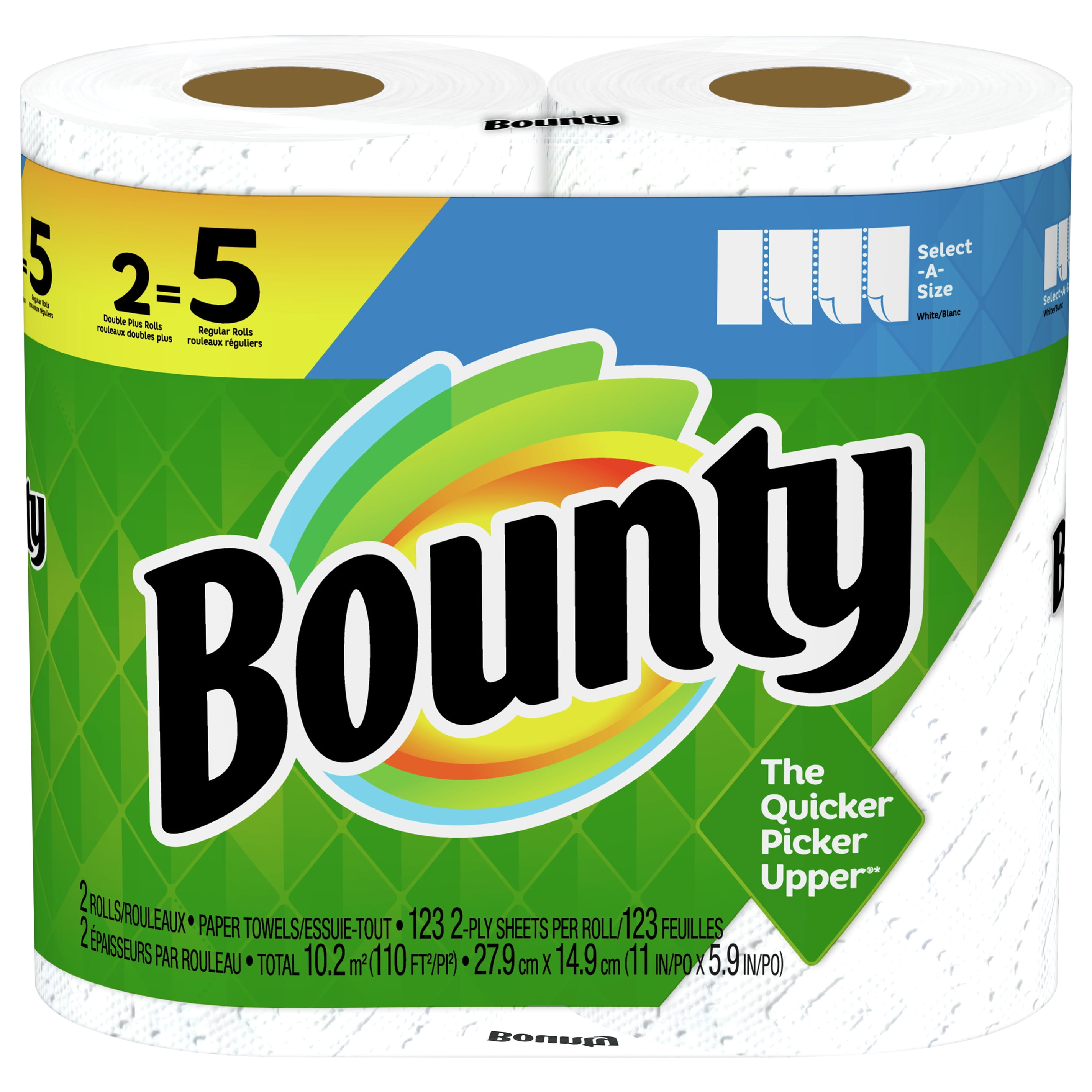 Bounty Double Plus Select-A-Size White Paper Towel Rolls, 2 rolls
