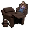Flash Furniture Deluxe Heavily Padded Leather Kids Recliner with Storage Arms - Brown