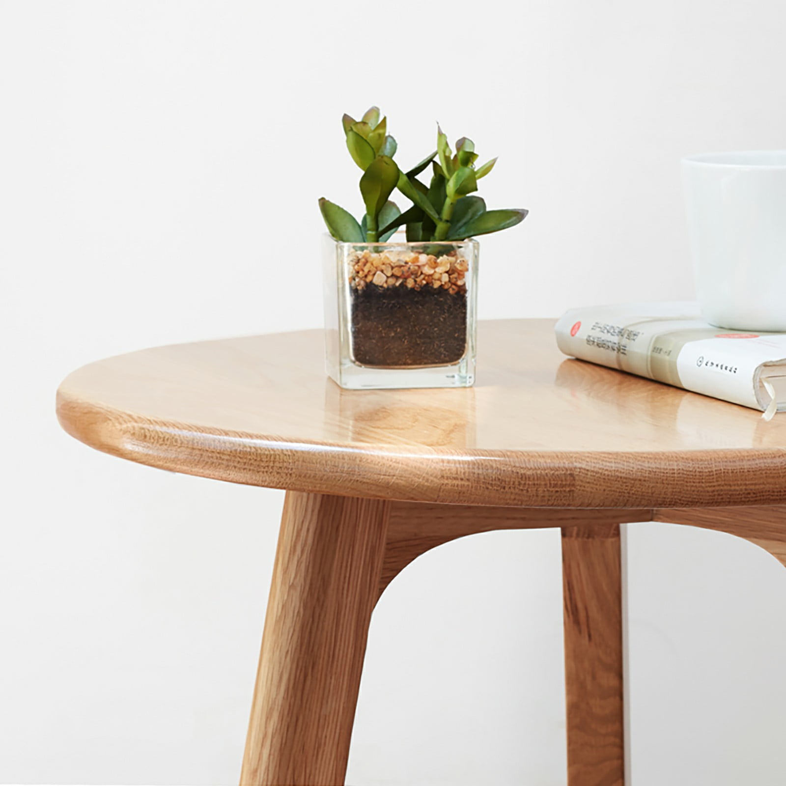 Solid Oak Wood Round Side Table, Minimalist 3-Leg End Table, Multi-Purpose Nightstand Coffee Table Easy to Assemble for Living Room Bedroom Balcony