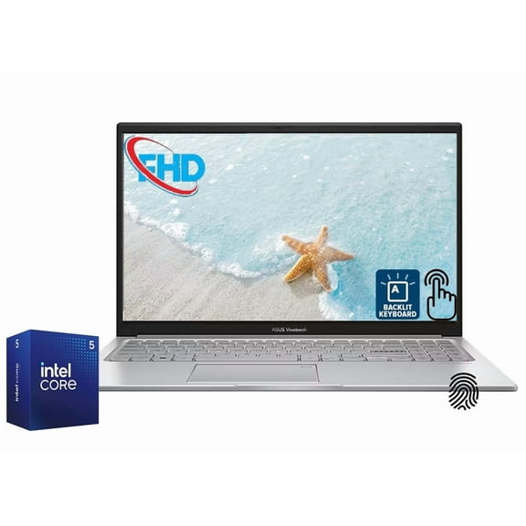 Asus Vivobook Business Laptop 15.6" FHD Touchscreen Intel Core 5 120U (Beat i5-1335U) Intel Graphics 16G RAM 512G SSD Backlit KB Wi-Fi 6 Bluetooth 5.2 Fingerprint Webcam HDMI Windows 11 Home Silver