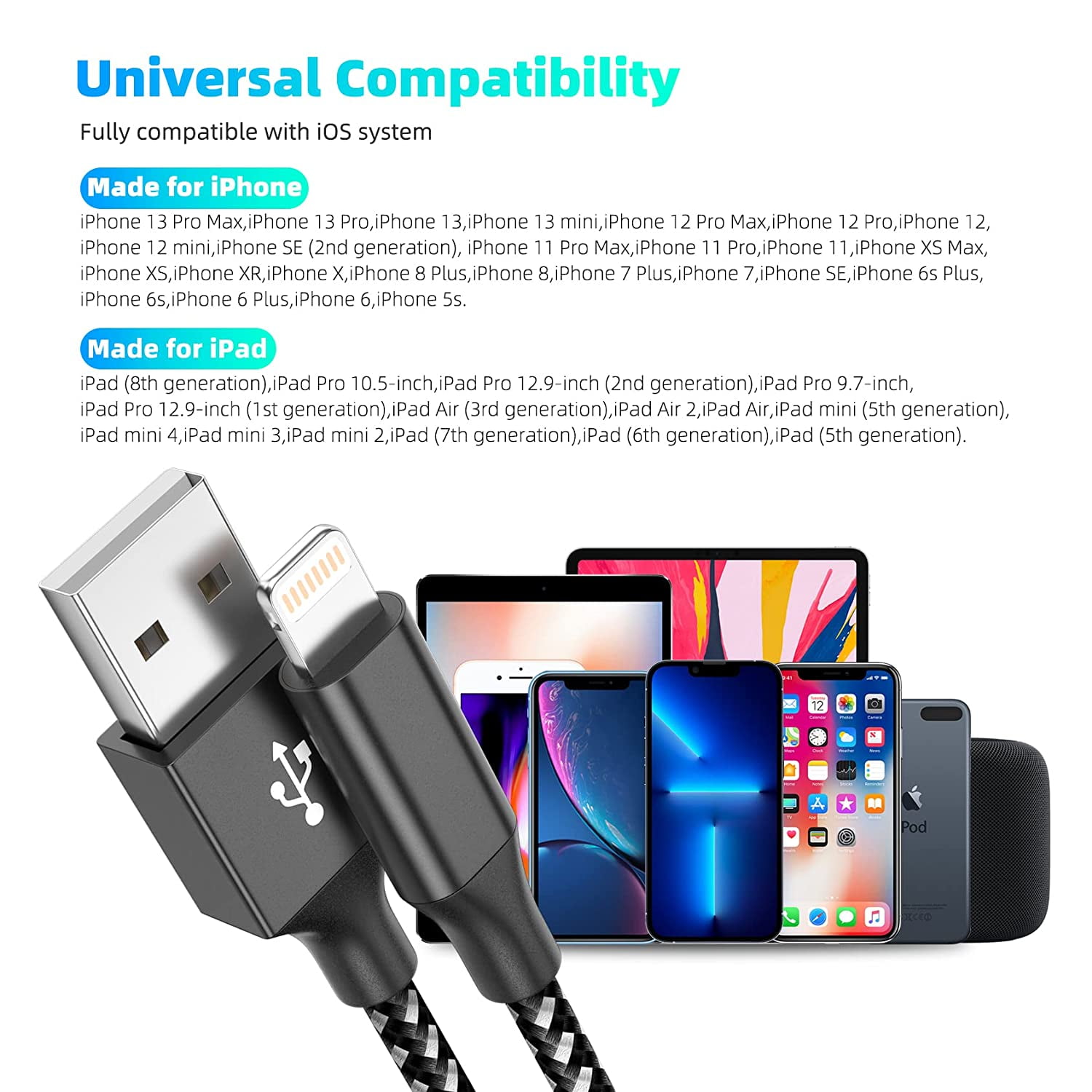 Bkayp Apple MFi Certified Lightning Cables, 10ft, 3-Pack Black photo 8