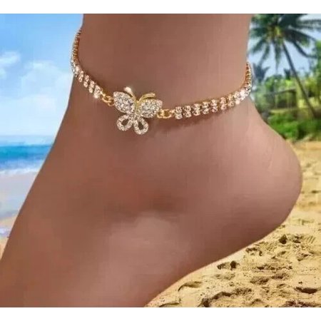 7Ct Round Simulated Diamond Women's Fancy Anklet 14K Yellow Gold Plated Silver