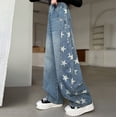 thumbnail image 2 of YUEHUA white jeans girls baggy, Girls Loose Denim Pants For Kids With Side Star Detail, 2 of 8