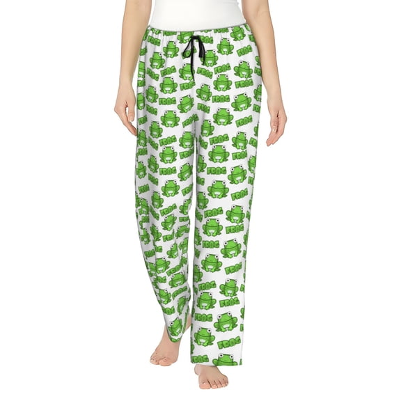 Cartoon Square Frog Women's Comfy Pajama Pants with Pockets,Soft Stretch Drawstring Lounge Pants, Soft Casual Wide Leg PJS Sleep Bottoms Medium