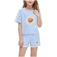 thumbnail image 2 of Tdoqot Girls Outfit Sets 2 Piece- Casual Short Sleeve Cute Soft T Shirts and Shorts Kids Clothes Sky Blue Size 6, 2 of 8