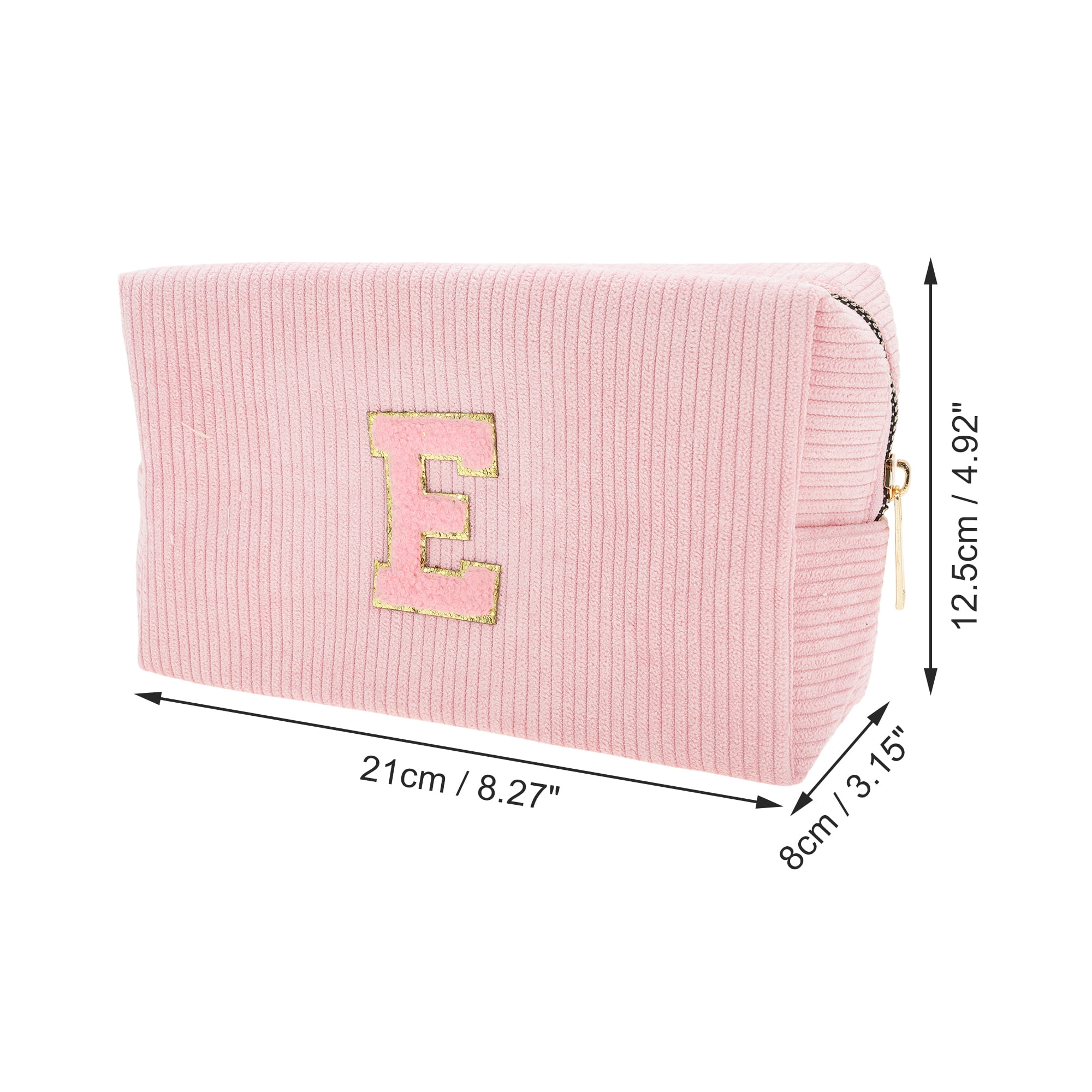Unique Bargains 1 Pc Corduroy Rectangular Letter Makeup Bag Pink [Letter E]