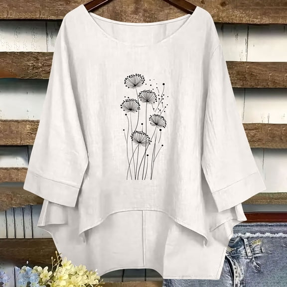 Daiosportswear Mexican Shirts Peasant Blouses Cotton Embroidered 3/4 Sleeve Summer V Neck Tunic Bohemian Tops Boho Clothes for Women White XL(XL)