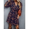 thumbnail image 3 of Vestido de mujer con cuello en V, aspecto envolvente, transparente, mangas largas, estampado floral, vestidos casuales, mini vestido envolvente, 3 of 4