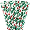 Just Artifacts Christmas Party Patterned Premium Biodegradable Paper Straws (100pcs, Red and Green Christmas Trees)
