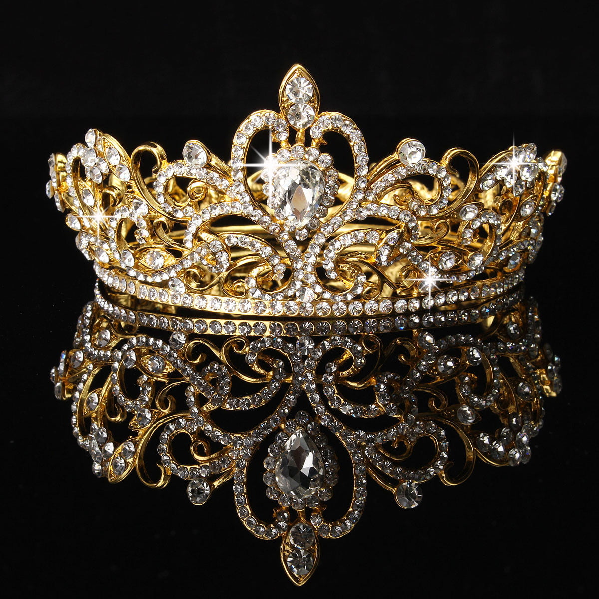 8cm High Antique Brass Crystal Wedding Bridal Party Pageant Prom Tiara Crown 