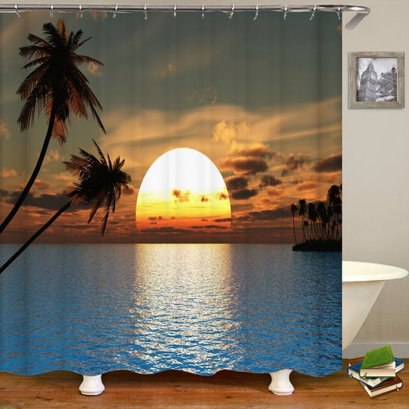 3D Shower Curtain Various Sunset Dusk Beach Scenery Seaside Printed Bathroom Curtain Polyester Waterproof Home Decor 180x180cm