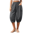 thumbnail image 2 of Inverlee Women's Cotton Linen Balloon Capri Pants Elastic Waist Casual Summer Loose Fit Trousers with Pockets Gray XXL, 2 of 8