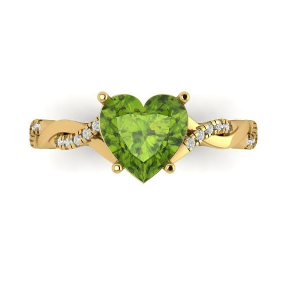 Solitaire with Accents Engagement Ring for Women - 2.1ct Natural Peridot in 18K Yellow Gold Promise Ring