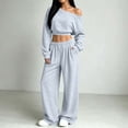 thumbnail image 4 of BRELIL Women's Two Piece Outfits Sets Long Sleeve Crop Top Wide Leg Elastic Waist Pants Casual Lounge Matching Tracksuit Fall Travel Vacation Loungewear, Gray L, 4 of 6