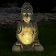 thumbnail image 3 of Solar-Powered Buddha Statue, Resin Buddha Sculpture with LED Light for Home Decoration, Sitting Meditating Buddha Serene Resin Figurine for Garden, Yard, Lawn, Living Room, and Entryway, Grey, 3 of 6