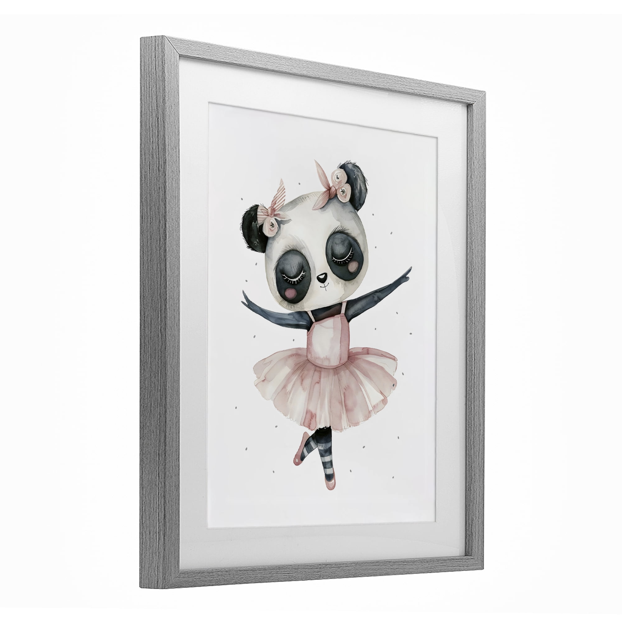 Stupell Industries Ballerina Panda in Pink Tutu Gray Framed Print Under Glass, design by LSR Design Studio