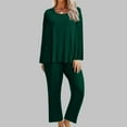 thumbnail image 4 of BXINGOHAI Women's Pajamas 2 Piece Sets Crewneck Long Sleeve Sleepshirt and Elastic Waist Pants Sets Loungewear Outfits Today Green,L, 4 of 6