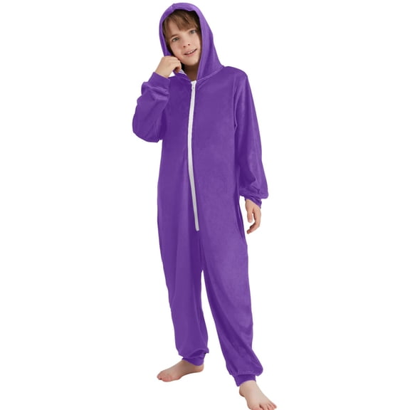 JOOGOO Dark Purple Pattern Unisex Onesie Pajamas Jumpsuit Kids One-Piece Hooded Sleepwear 7-8T