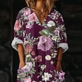 thumbnail image 6 of Lovzfmll Women's V Neck Short Sleeve Rolled Sleeve Ruffle Hem Vintage Floral Print Pocket Maxi Sundress, Loose Casual Dress Purple, L, 6 of 7