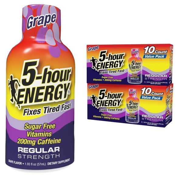 Energy Shot ENERGY Regular Strength Uva de 5 horas, 57 ml, paquete de 20
