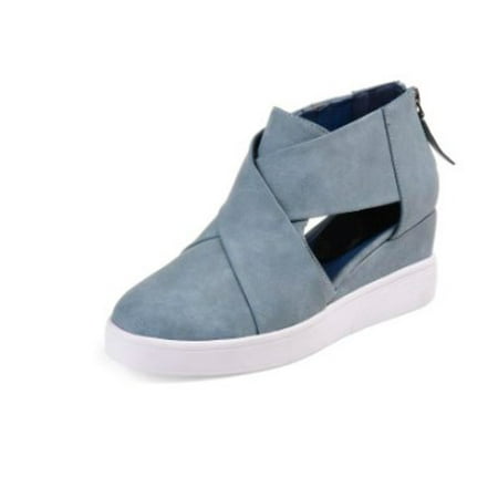 

Women’s Cut out Wegde Sneakers Closed Toe Back Zipper Faux Leather Summer Platform Sandals
